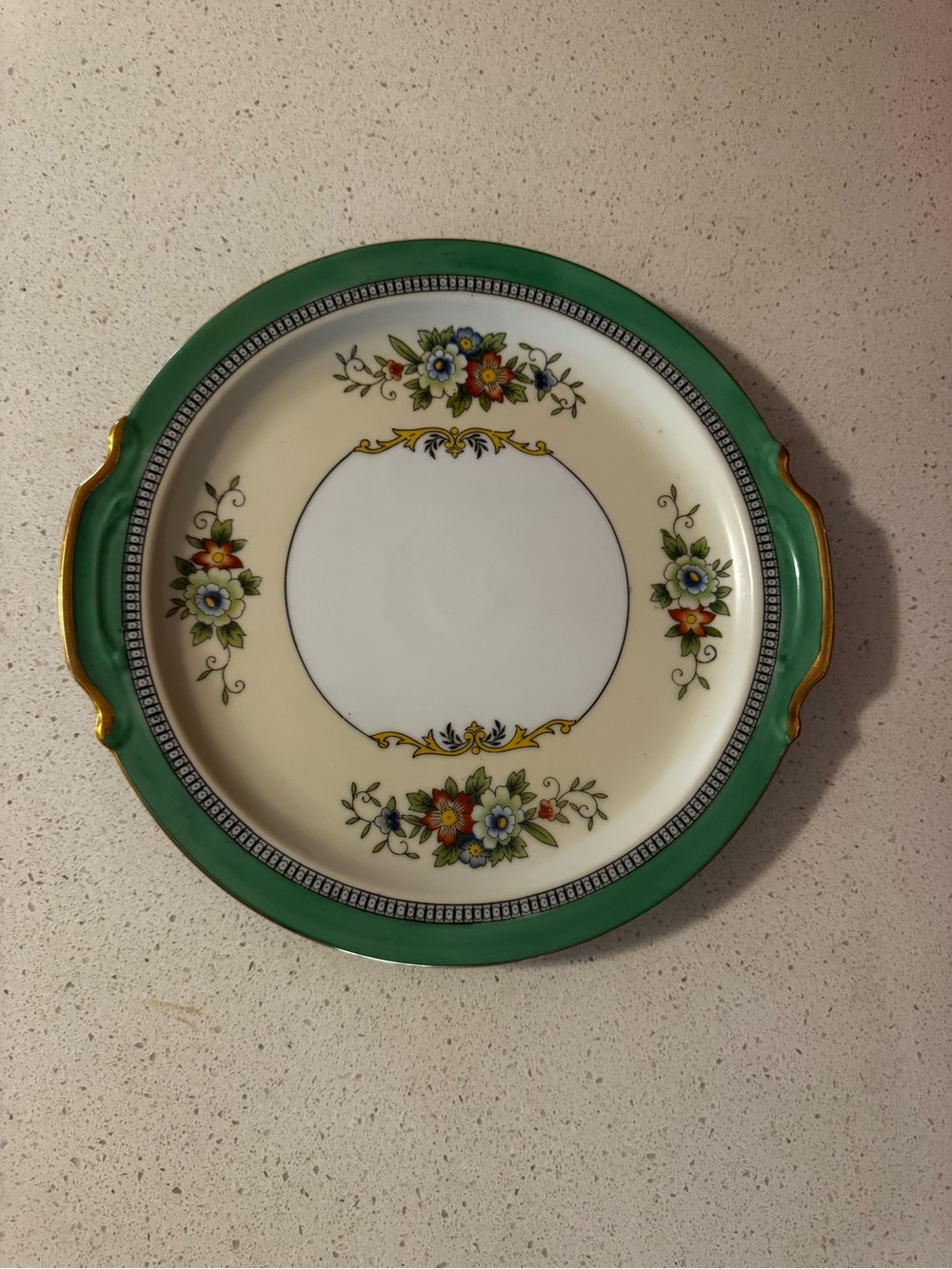 Noritake Roseara Gold Handled Plate - RARE Art Deco Vintage - Gold & Emerald